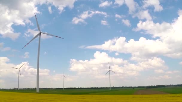 Nieuwe windmolen in veld — Stockvideo