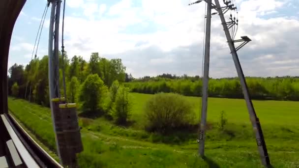 View from moving train of railway — Stock Video