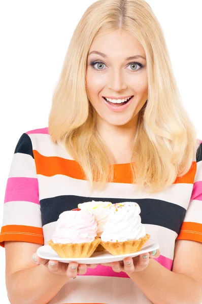 Frau mit Kuchen — Stockfoto