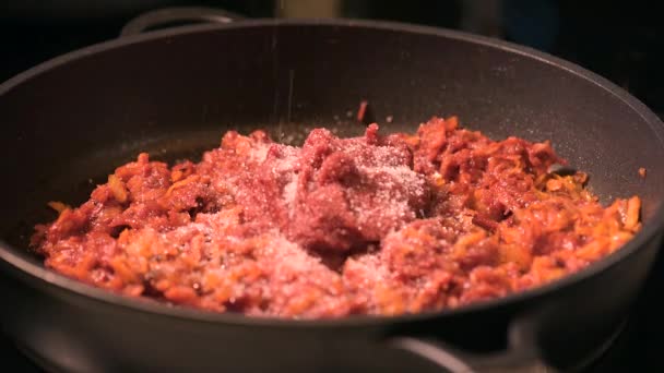Обсмажування овочів з томатною пастою — стокове відео
