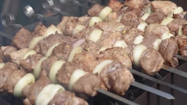 Churrasco com deliciosa carne grelhada — Vídeo de Stock