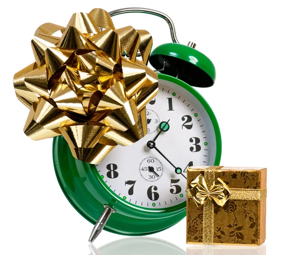 Alarm clock with gift — Stock Photo, Image