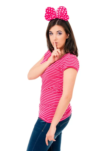 Girl making silence gesture — Stock Photo, Image