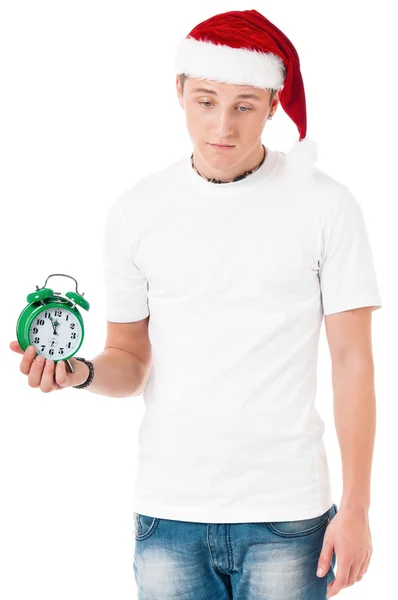 男孩穿着圣诞老人帽子 — 图库照片