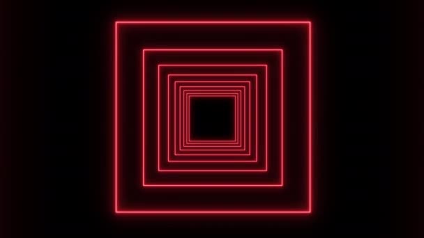 Animation tunnel with red neon squares on black — Vídeo de stock