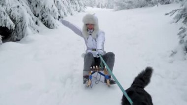 Köpeğin kadını kızağa çekmesi