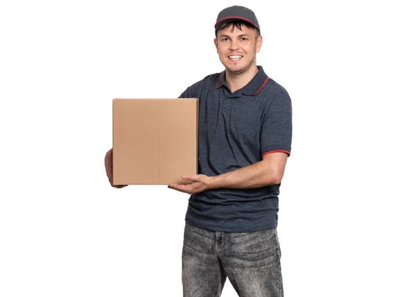 Homem de entrega com caixa — Fotografia de Stock