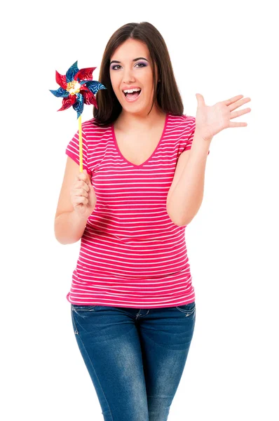 Girl with weathercock — Stock Photo, Image