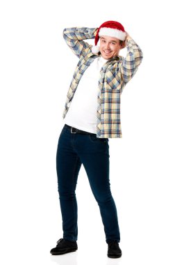 Noel Baba şapkalı adam.