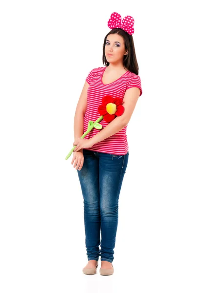 Menina com arco vermelho — Fotografia de Stock