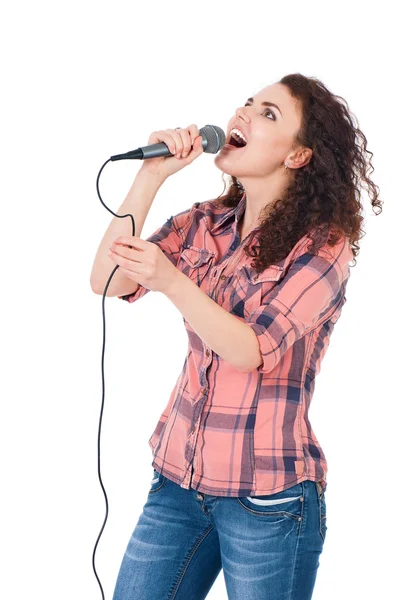 Fille avec microphone — Photo