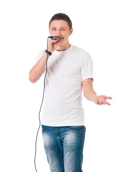 Jeune homme avec microphone — Photo