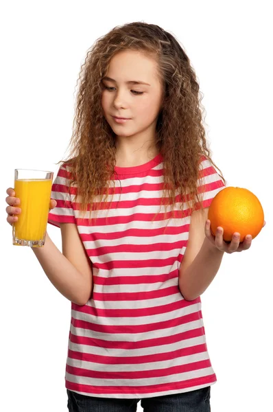 Menina com suco de laranja — Fotografia de Stock