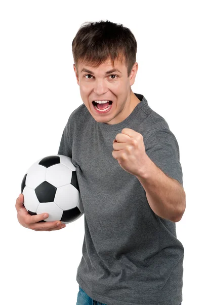 Klasik futbol topu ile adam — Stok fotoğraf