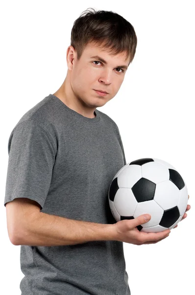 Homem com bola de futebol clássico — Fotografia de Stock