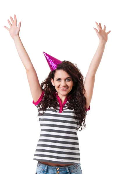 Menina em boné de aniversário — Fotografia de Stock