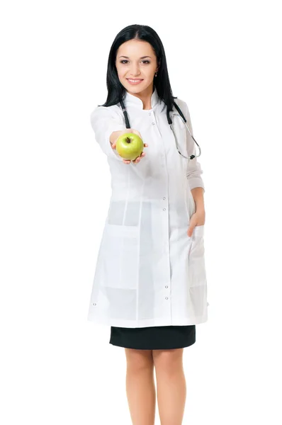 Doctora con manzana verde — Foto de Stock