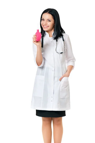 Ženský lékař s klystýr — Stock fotografie