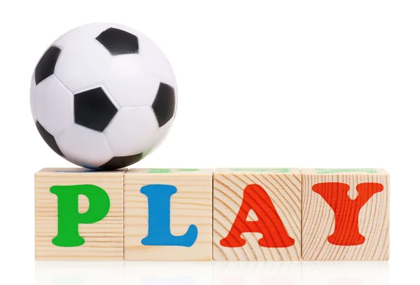 Wooden blocks with soccer ball — Stock Photo, Image