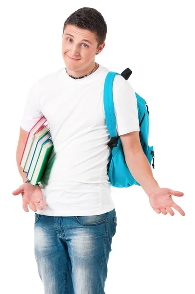 Boy student with backpack and books — Stock Photo, Image