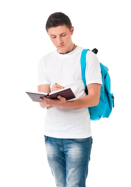 Student boy with backpack and notepad — Stock Photo, Image