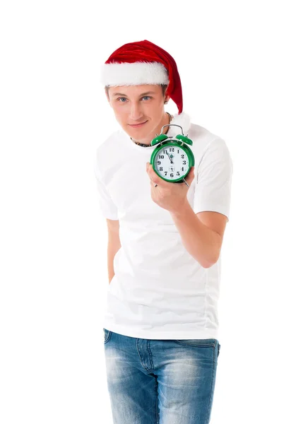 Joven en Santa Sombrero — Foto de Stock