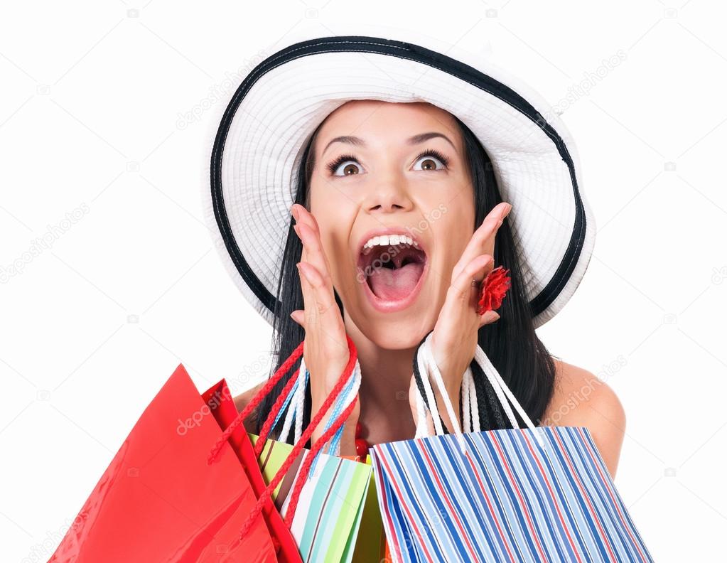 Woman shopping with many shopping bags