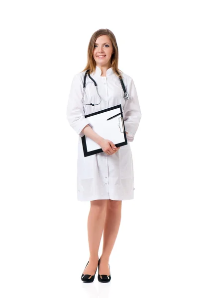 Beautiful young doctor with file folder — Stock Photo, Image