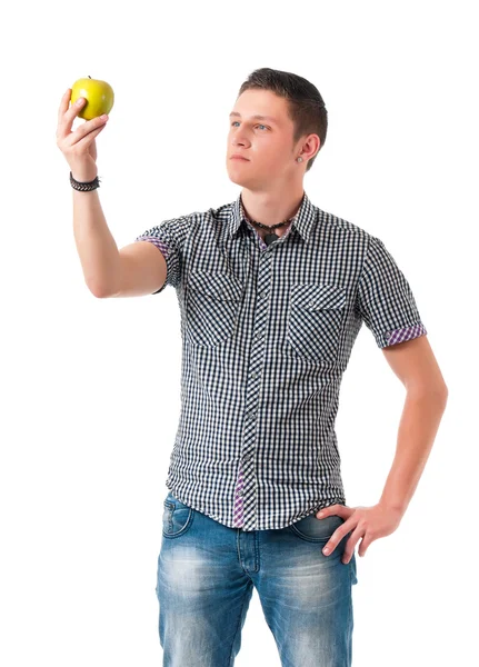 Man met groene appel — Stockfoto