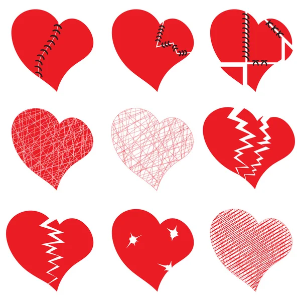 Vector de corazones rojos establecidos — Vector de stock