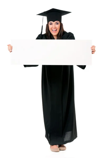 Graduate student showing blank placard board — Stock Photo, Image
