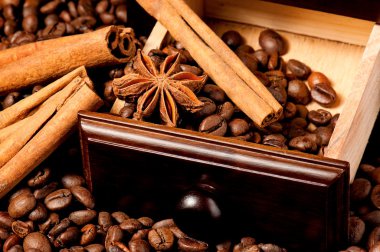 Kahve çekirdekleri anason ve tarçın ile