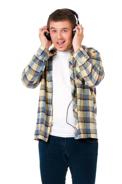 Moderna människan med hörlurar — Stockfoto
