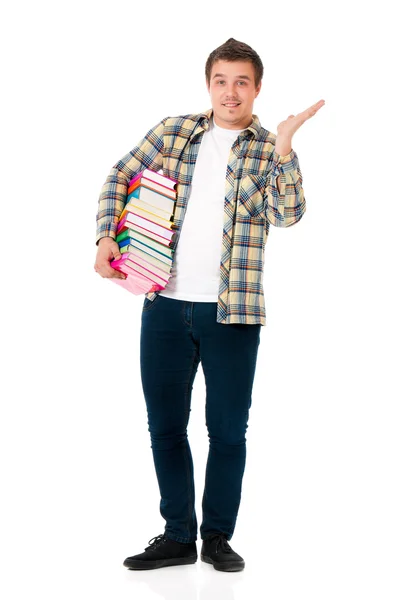 Ung student bär böcker — Stockfoto