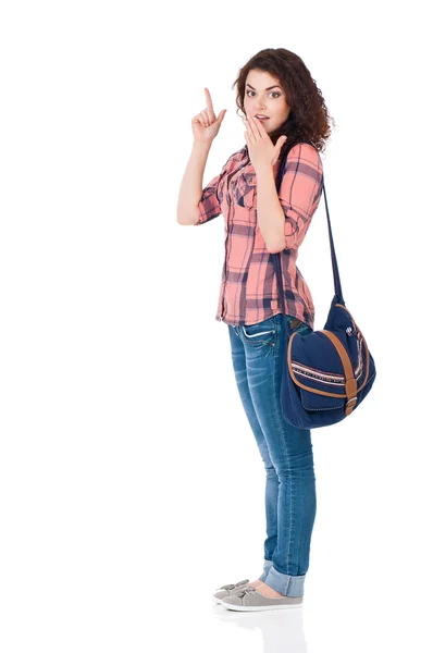 Student girl pointing up — Stock Photo, Image