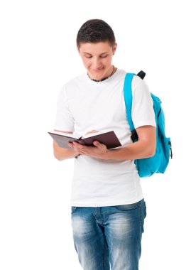 sırt çantası ve Not Defteri ile çocuk öğrenci