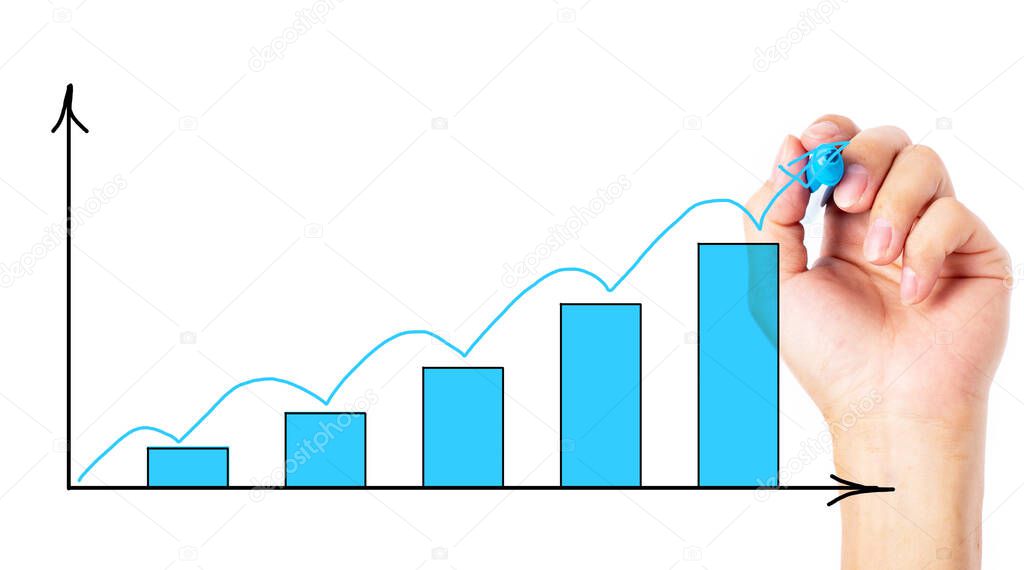 Male hand sketching Growth Graph with marker on transparent wipe board.