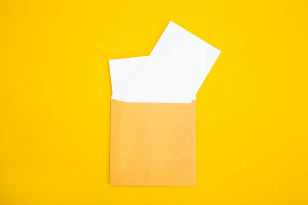 Colorful Paper Envelopes Yellow Background Top View — Stock Photo, Image