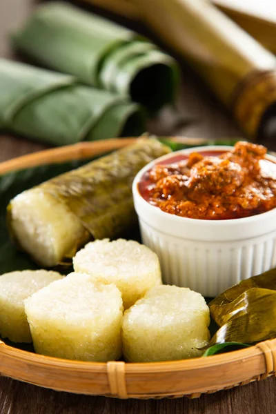 Lemang Glutinous Rice Wrapped Lerek Banana Leaf Encased Bamboo Culm — Stock Photo, Image