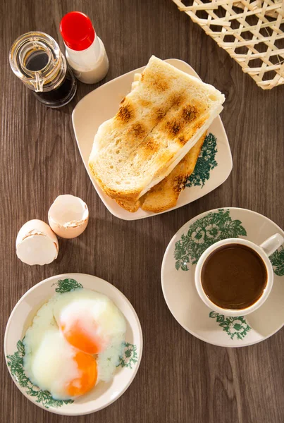 Desayuno Oriental Común Malasia Que Consta Café Nasi Lemak Pan — Foto de Stock