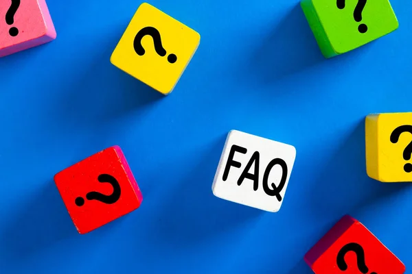 Question Mark Icon Blue Wooden Block Blue Background Faq Concept — Stock Photo, Image