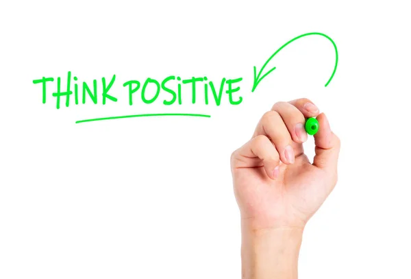 Doctor Hand Writing Think Positive Word Transparent Wipe Board — Stock Photo, Image