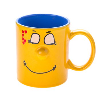 kahve fincanı bir sırıtma ile