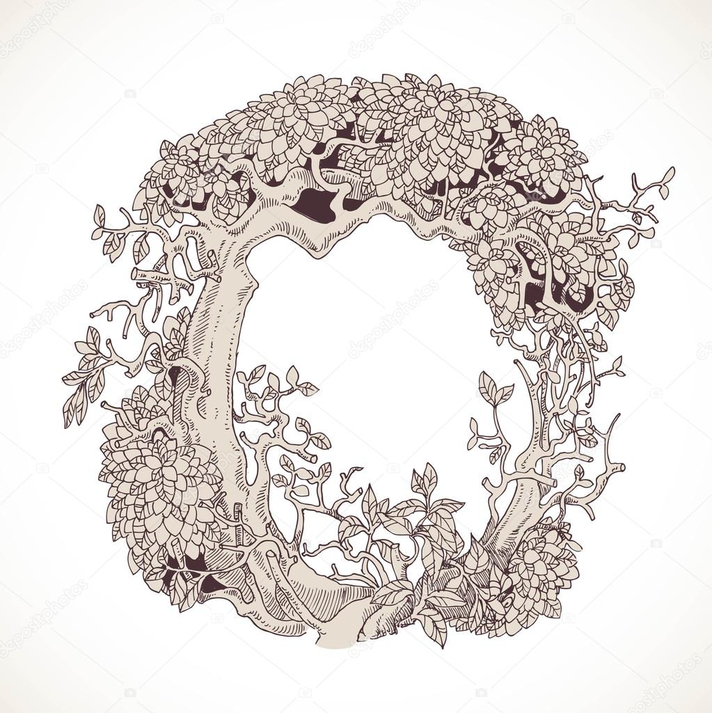 Magic forest hand drawn from trees by a vintage font - O