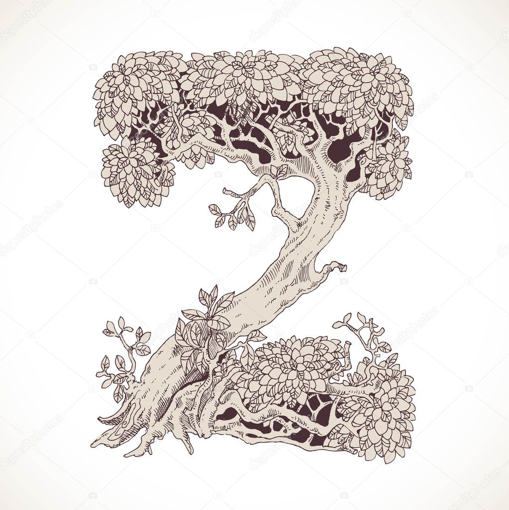 Magic forest hand drawn from trees by a vintage font - Z