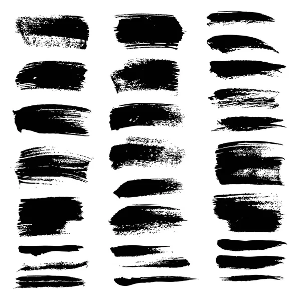 Conjunto de pinceladas texturizadas negras abstractas aisladas sobre un fondo blanco — Vector de stock