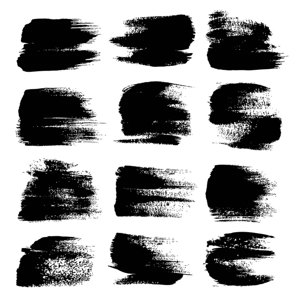 Black big textured strokes set isolated on a white background — Stock Vector