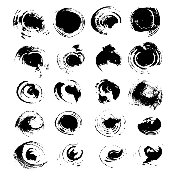 Abstrakte schwarze runde strukturierte Striche großer Satz isoliert auf weißem Grund — Stockvektor