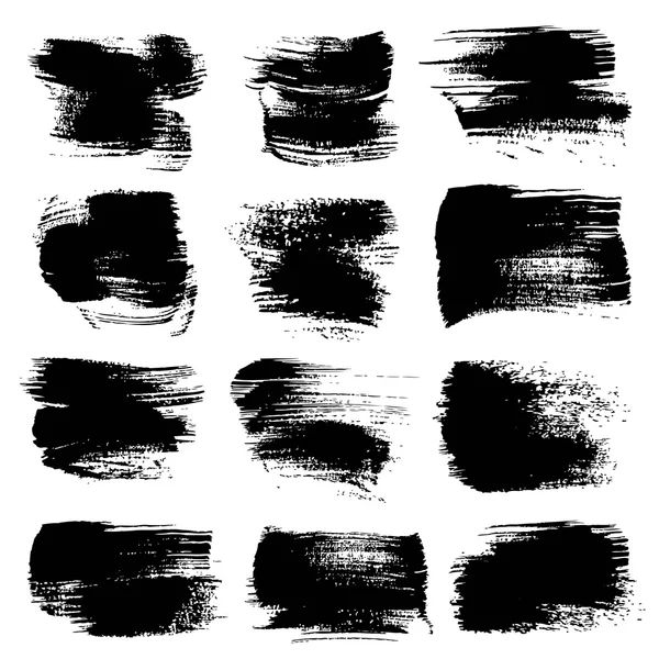 Conjunto de grandes trazos negros abstractos aislados sobre un fondo blanco — Vector de stock