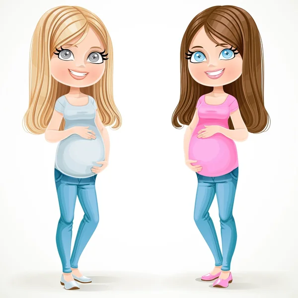 Belle femme enceinte blonde et brune en t-shirt et pantalon j'ai — Image vectorielle